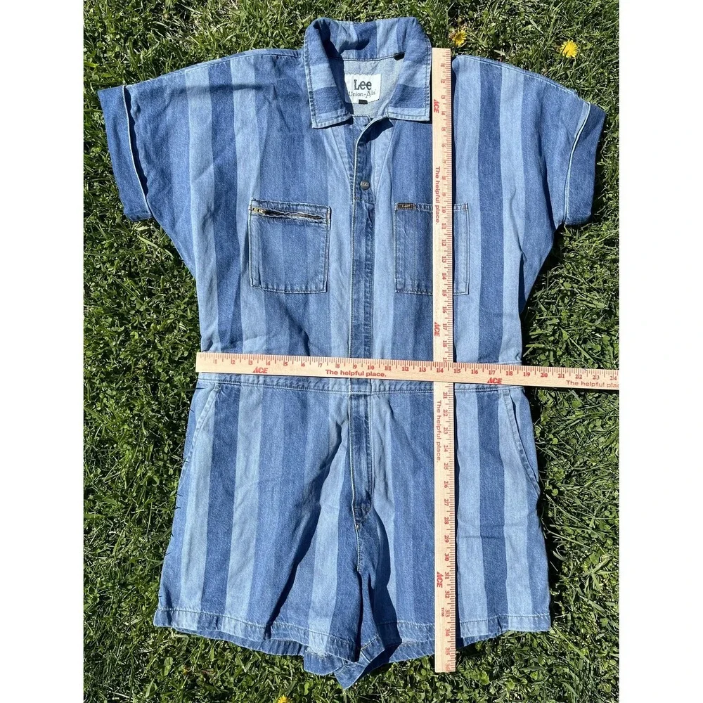 Vintage Lee Union‎ Alls Denim Romper XL Striped Workwear Shortalls 90s